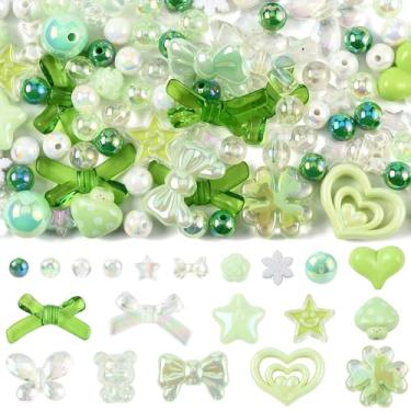 Imagem de 100 peças, 20 estilos, contas de acrílico transparentes e opacas, formas mistas, verde-limão, 9 ~ 25 x 10 ~ 34 x 3,5 ~ 13,5 mm, orifício: 1,4 ~ 4 mm