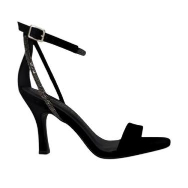 Imagem de Sandália Salto Fino Nobuck com Brilho Bebecê T7539-467, Preto, 35