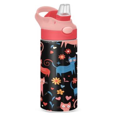 Imagem de Blueangle Garrafa de água colorida de aço inoxidável isolada de 350 ml com tampa de canudo - Garrafa esportiva reutilizável e portátil à prova de vazamento para viagens, ao ar livre (400)