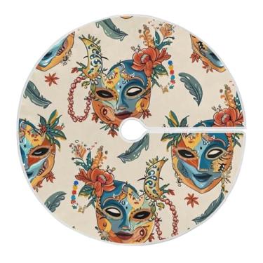 Imagem de Blueangle Saia de poliéster macio com estampa de máscaras de carnaval de 90 cm para decoração de carnaval (60)