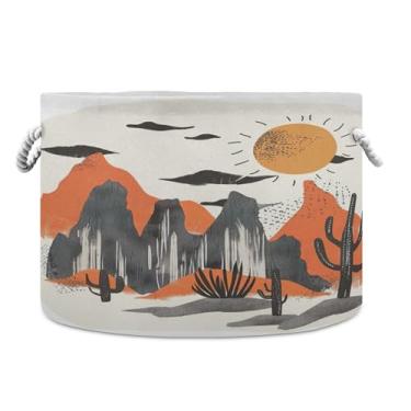 Imagem de SEHANY Cesta grande de armazenamento redonda de cowboy do deserto ocidental com alça de corda, cesto de roupa suja de lona para armazenamento de cobertores, cesta de armazenamento infantil para quarto