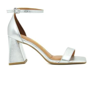Imagem de Sandália Vizzano Original Salto Grosso Alto Feminino 402, 37, Prata