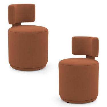 Imagem de Kit 02 Puffs Decorativos Orgânicos Living Melis Minimalista Veludo Terracota - Desk Design