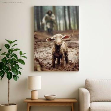 Imagem de quadro tela canvas cristo e ovelha arte religiosa decoracao parede 60x40 cm impressao em tela quadro sacro moldura elegante arte cristão