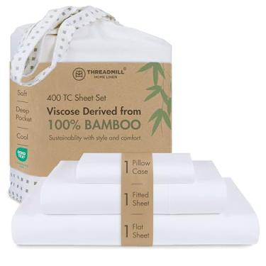 Imagem de Threadmill Conjunto de lençóis de solteiro | Lençóis de viscose feitos de bambu | Lençóis respiráveis e refrescantes | Durável e roupa de cama para uma noite de sono confortável | Perfeito para cama