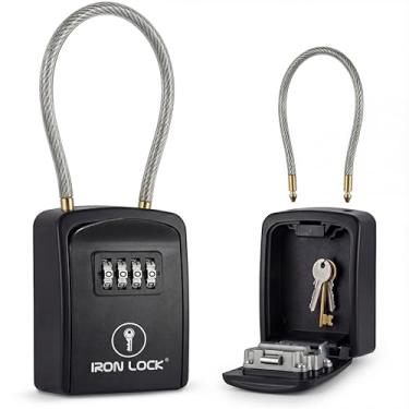 Imagem de Iron Lock® - Caixa de bloqueio de chave portátil com cabo removível para ambientes internos e externos, à prova d'água, código redefinível de 4 dígitos com chave A B para chaves sobressalentes