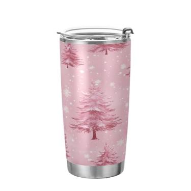 Imagem de YETTASBIN Copo de árvore de Natal com tampa de palha, copo de aço inoxidável de 590 ml, parede dupla, isolada a vácuo, caneca de café de viagem para bebidas quentes e frias