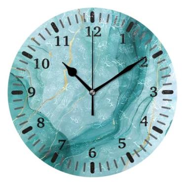 Imagem de CEBUGI 1 relógio de parede com textura de mármore turquesa, 1 relógio redondo operado por bateria, relógios de parede silenciosos sem tique-taque para cozinha, banheiro, quarto, escritório, decoração
