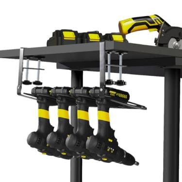 Imagem de Yuxh Suporte de broca sob bancada de trabalho organizador de ferramentas elétricas portátil rack de ferramentas sem fio dobrável - sem necessidade de perfuração, 1 camada