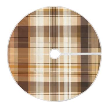 Imagem de Wassud Saia para árvore de Natal com laços seguros, tapete de árvore de Natal festivo xadrez marrom de 90 cm para festas de ano novo, decoração de casa