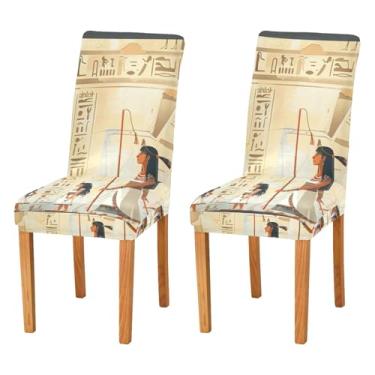 Imagem de YETTASBIN Conjunto de 2 capas de cadeira de sala de jantar Queen egípcias, antiderrapantes, elásticas, removíveis, laváveis e protetoras para cozinha, sala de jantar, festas de fim de ano, decoração