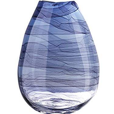 Imagem de YYBOES Vaso de vidro para decoração de vaso de flores, vaso alto americano criativo azul decorativo arranjo de flores vaso de vidro vaso doméstico ornamentos de vidro vaso neoclássico mesa de jantar