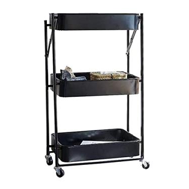 Imagem de LMJYU Carrinho organizador de metal dobrável de 3 camadas com rodízios, carrinho de armazenamento, carrinho de serviço utilitário móvel para cozinha, banheiro, escritório, lavanderia