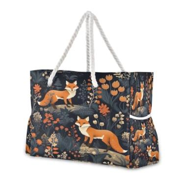 Imagem de Wassud Bolsa de praia Two Foxes, grande, para mulheres, impermeável, à prova de areia, bolsa de viagem com zíper e bolso para piscina, academia, acampamento