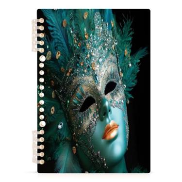 Imagem de Burbuja Caderno de máscara azul Mardi Gras, papel pautado universitário A5 com 60 folhas, fichário para escritório, 1 pacote