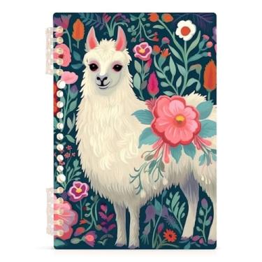 Imagem de Burbuja Caderno floral e lhama, papel pautado universitário A5 com 60 folhas, fichário para escritório, 1 pacote