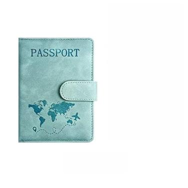 Imagem de Capa fina multifuncional para passaporte RFID com compartimentos para cartões e fecho de pressão para voos e viagens diárias, azul claro