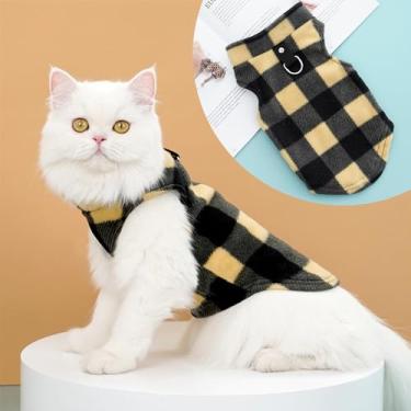 Imagem de Casaco de inverno para cães, jaqueta xadrez quente de lã, impermeável, à prova de vento, roupas de clima frio para cães pequenos e médios, bege M