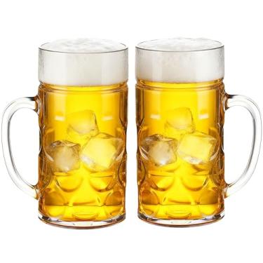 Imagem de Rerii Conjunto de 2 canecas de cerveja de plástico de 1,077 g com alças, caneca de cerveja grande transparente, copos de cerveja reutilizáveis para casa, hotel, bar, festa, casamento e fantasia