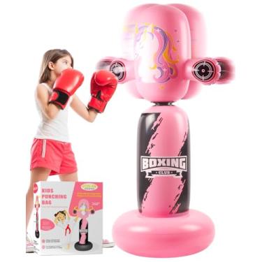 Imagem de VCOLAN Saco de pancadas para crianças, saco de pancadas infantil de 160 cm, novo saco de boxe inflável giratório de 360° para meninas, presente de aniversário de Natal para crianças de 5 a 12 anos