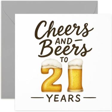 Imagem de Cartão de aniversário de 21 anos Cheers and Beers para homens, filho irmão neto sobrinho - quadrado, em branco por dentro com envelope premium
