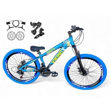 Imagem de Bicicleta Aro 26 Vikingx Tuff Câmbios Shimano Freio Hidráulico 21v Freeride Aro Vmaxx Flame Azul-preto X25