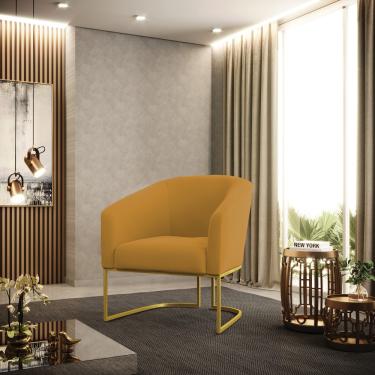 Imagem de Poltrona Sala Decorativa Stella Base Industrial Dourada Veludo Mostarda D03 - D'Rossi