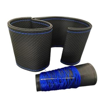 Imagem de Capa Para Volante de Carro em Couro Revestimento Costurada (Couro Preto/Costura Azul)