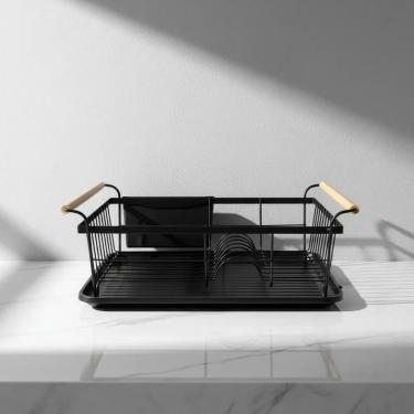 Imagem de Escorredor Louças Rack Pratos Talheres Grande Inox Bambu Premium Preto