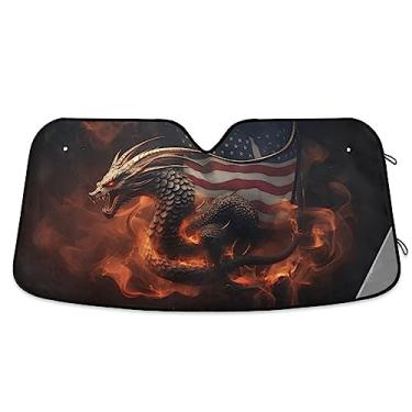 Imagem de Guarda-sol vintage bandeira americana dragão para-brisa dobrável, bloqueador solar de para-brisa de carro, acessórios de carro de verão