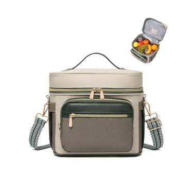 Imagem de BAVERGE Lancheira isolada para mulheres, lancheira adulta para trabalho com compartimento refrigerador à prova de vazamento grande bolsa de almoço com alça de ombro ajustável suporte de copo para