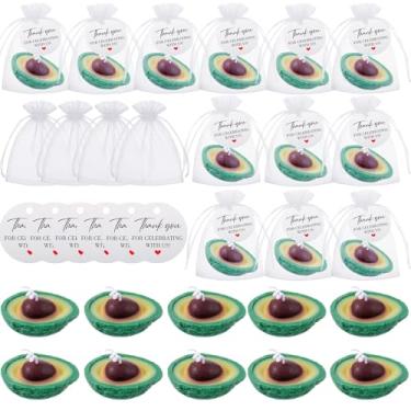 Imagem de Demissle 12 conjuntos de velas em forma de abacate para convidados, velas de abacate, lembrancinhas de presente feitas à mão, decoração elegante com etiquetas de agradecimento para festa de presente