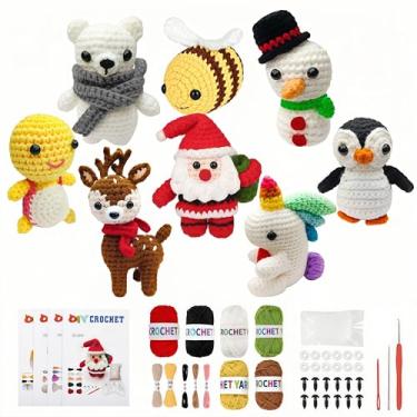 Imagem de Kit de crochê de 8 peças para iniciantes, kit de presente de Natal 2026 para amantes de crochê, artesanato DIY para adultos e crianças, kits de animais de crochê com tutoriais de vídeos passo a passo