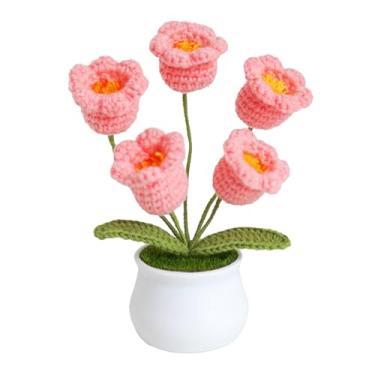 Imagem de Sanpyl Flor Em Vaso de Malha Premium, Decoração de Casa de Orquídea de Sino de crochê Realista, Ideal para a Vida Moderna Ocupada (Lã/plástico 7)