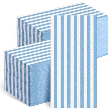 Imagem de Geyoga 200 guardanapos listrados azuis e brancos papel listras clássicas descartáveis banheiro jantar guardanapo toalhas de mão para festa cozinha chá de bebê casamento decorações de mesa