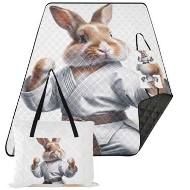 Imagem de TSENQUE Coelho Karatê Coelho Picnic Supplies Tapete Dobrável À Prova de Areia Cobertor de Praia Impressão Impermeável Cobertores de Campismo para Grama 203 cm x 152 cm