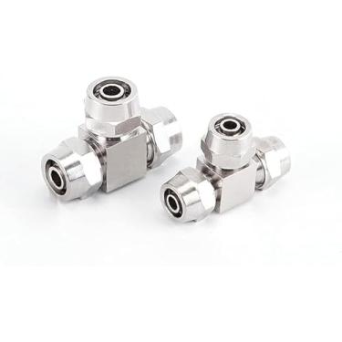 Imagem de Conector de encaixe rápido em forma de T, cobre niquelado, encaixe pneumático de 6 mm, 2 peças para conexão de tubo de ar e água