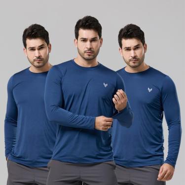 Imagem de Kit 3 Camiseta Camisa Térmica Segunda Pele Manga Longa Proteção Solar UV 50+ Termica Masculina-Masculino