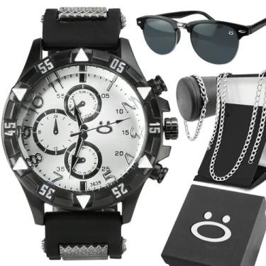 Imagem de relogio aço masculino + pulseira cordao + oculos sol pesado autentico 