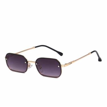 Imagem de Óculos de Sol Femininos Sem Aro em Metal com Cores Vibrantes, Proteção UV400, Ideais para Esportes ao Ar Livre, Corrida e Ciclismo, nas Cores Degradê Dourado e Cinza.