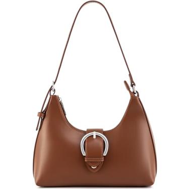 Imagem de NIUEIMEE ZHOU Bolsa de ombro feminina retrô de couro vegano, bolsa transversal, bolsas axilas, Marrom