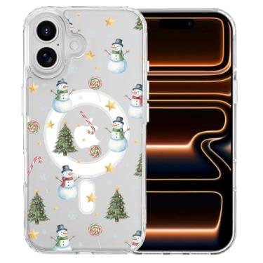 Imagem de MAYCARI Capa de telefone de Natal para iPhone 17 Pro Max compatível com ímã bengala doce boneco de neve capa magnética transparente para meninas e mulheres capa protetora à prova de choque para Apple