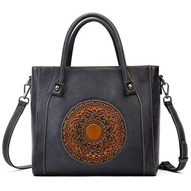 Imagem de Zhuoliang Bolsa feminina de couro legítimo, bolsa organizadora de mandala retrô em relevo italiana feita à mão, Cinza 3299, 11*5.1*10.2 inches