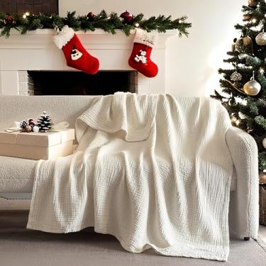 Imagem de Simple&Opulence Cobertor de musselina 100% algodão king size, cobertor de gaze leve e respirável com 4 camadas para sofá de cama, colcha macia para todas as estações, off-white, 223 x 233 cm