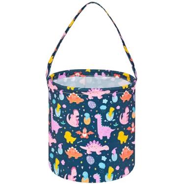 Imagem de KUNRO Cesta De Páscoa Vazia, Cesta De Presente De Páscoa Para Crianças, Balde De Coelho, Linda Estampa De Ovo De Dinossauro, Sacolas Para Caça Aos Ovos, Decoração De Festa De Páscoa, Brinquedos, Doc