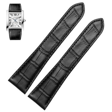 Imagem de EZZON Pulseira de relógio para relógio mecânico Cartier Tank Calibre Series de couro genuíno masculino e feminino de 20 mm, 22 mm, 23 mm, 25 mm (preto e branco, 22 mm)