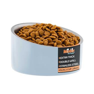 Imagem de Master Pet Supply Tigela inclinada de aço inoxidável para ração para cães e gatos - 473 ml resistente - azul geleira, isolamento de parede dupla, tigela elevada antiderrapante para buldogues franceses