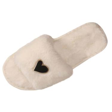 Imagem de Sandálias femininas casuais com bico aberto coração rasteiras modernas artefato para uso ao ar livre outono inverno estilo casa tendência chinelos, Branco, 36