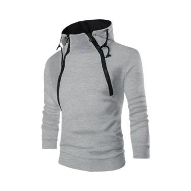 Imagem de Moletom Masculino Preto Com Capuz E Zíper, Manga Longa, Gola Alta, Est