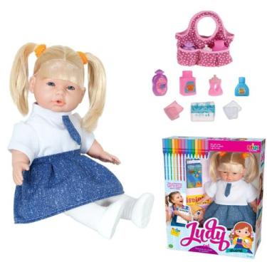 Imagem de Boneca Infantil Judy Estudante Escolinha Colorir +Bolsa Bebê - Milk Br